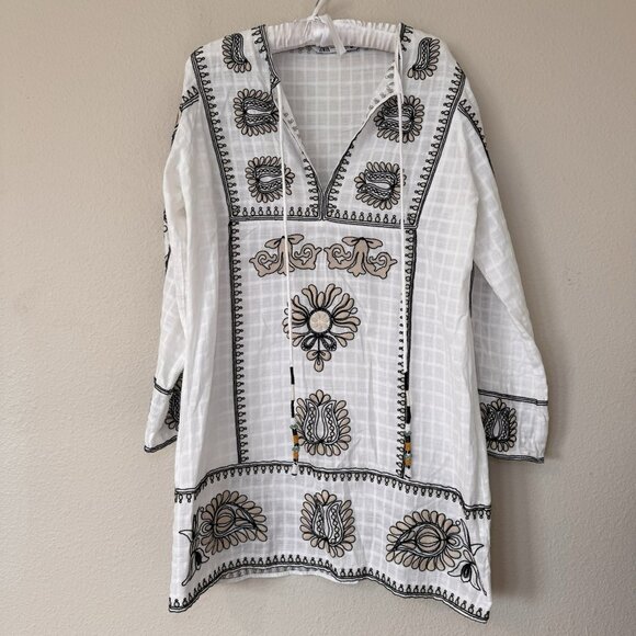 ZARA COTTON SHORT EMBROIDERED TUNIC KAFTAN DRESS Sizes Medium - Picture 9 of 16